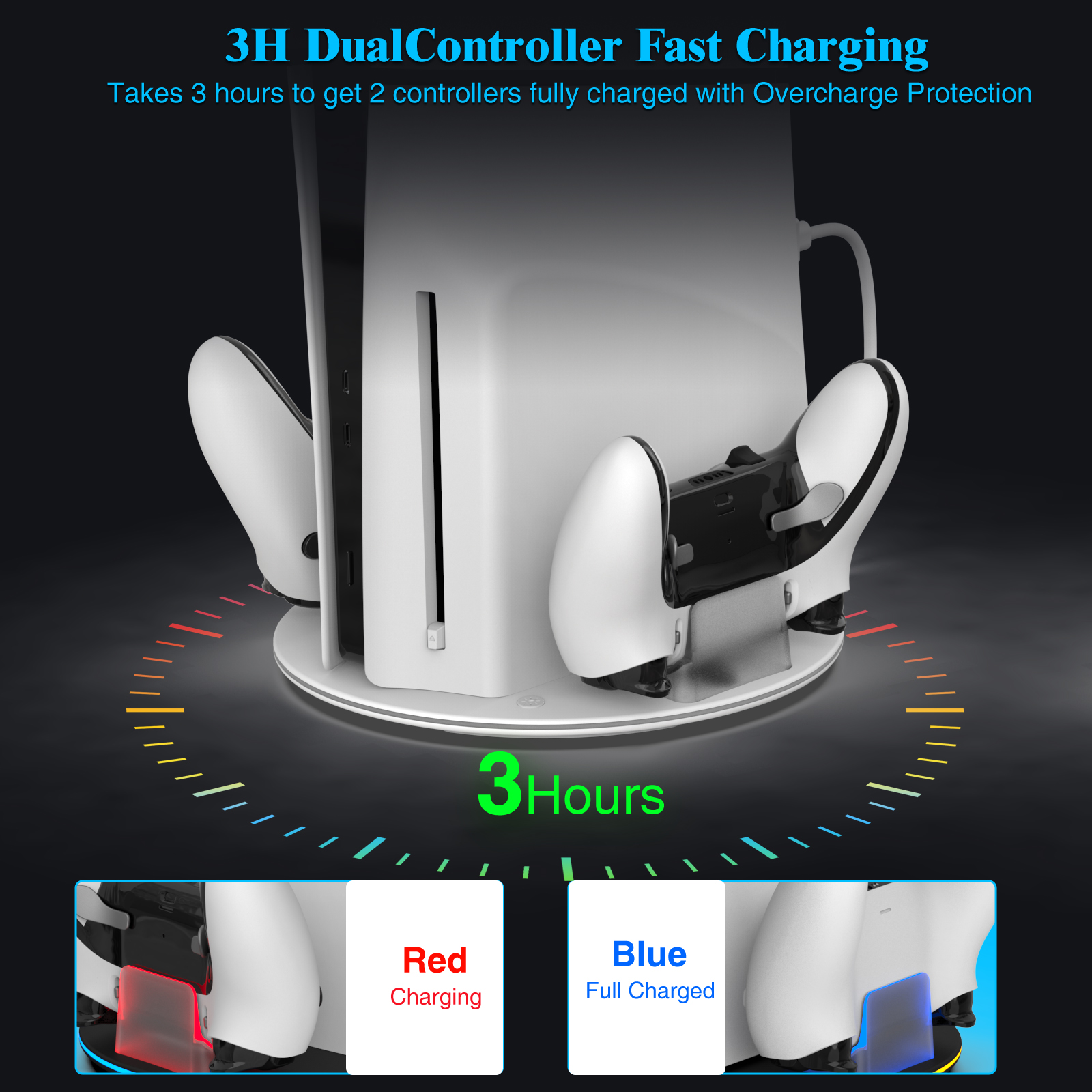Honcam Vertical Stand for PS5/Slim Disc Digital Console with Dualsense/Edge Controller Charging Dock Rgb Light